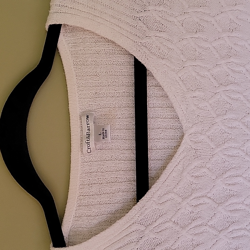 Crofts & Barrow Sweater White Rib Cable Knit Long Sleeve V- Neck Size Medium - Picture 2 of 10